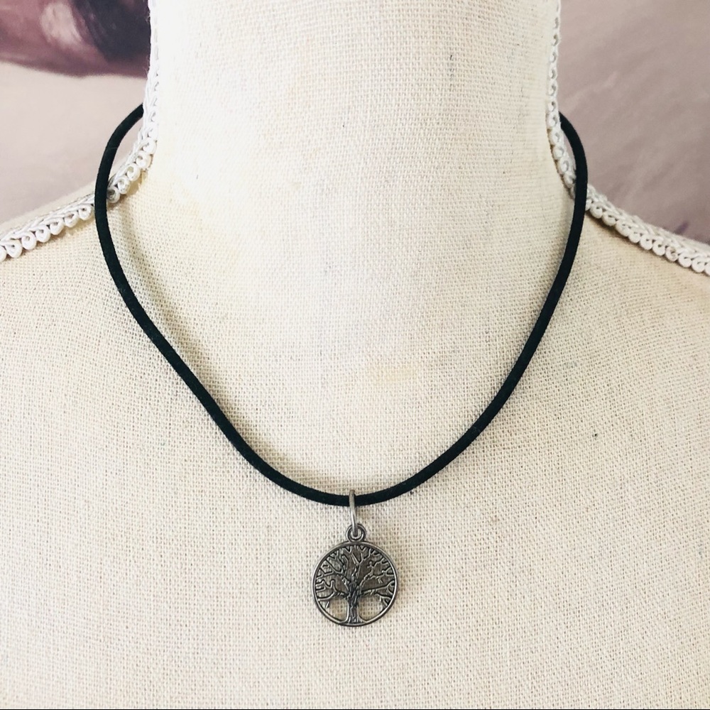 Tree of life pendant on velvet cord choker necklace